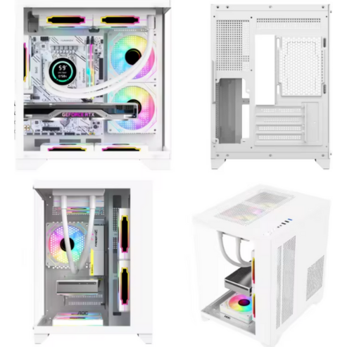 AOC CG391 boîtier PC MATX gaming, coque d’ordinateur avec vue panoramique, compatible refroidissement liquide 240 mm, 3 ventilateurs ARGB inclus