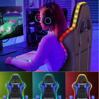 Chaise de jeu RGB lumières LED chaise d'ordinateur ergonomique inclinable en cuir PU dossier haut chaise de bureau vidéo Support lombaire réglable