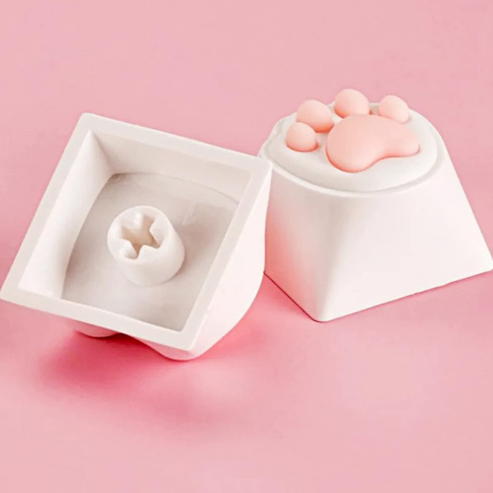 Capuchons de touches patte de chat 3D de couleur rose, 4 pièces, pour clavier mécanique, interrupteur Cherry MX, capuchon de clé personnalisé, en silicone souple, artisanal