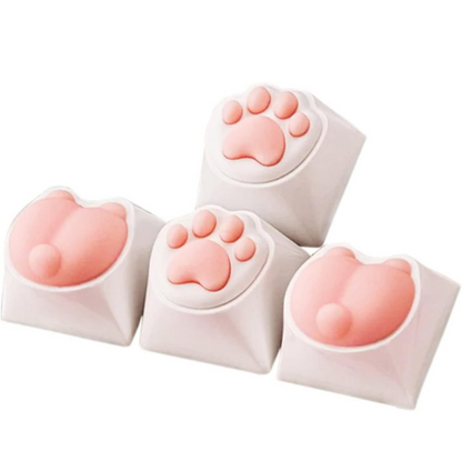 Capuchons de touches patte de chat 3D de couleur rose, 4 pièces, pour clavier mécanique, interrupteur Cherry MX, capuchon de clé personnalisé, en silicone souple, artisanal