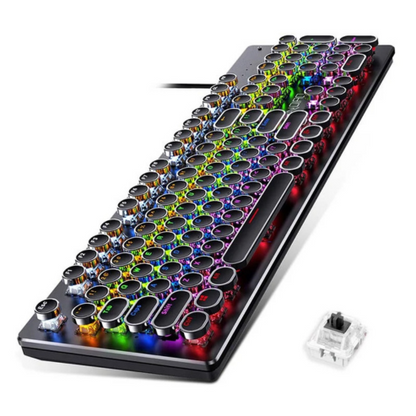 Clavier mécanique rétro punk, 104 touches, interrupteurs bleus/noirs/marrons, rétroéclairage RGB, USB filaire, pour PC et ordinateur portable